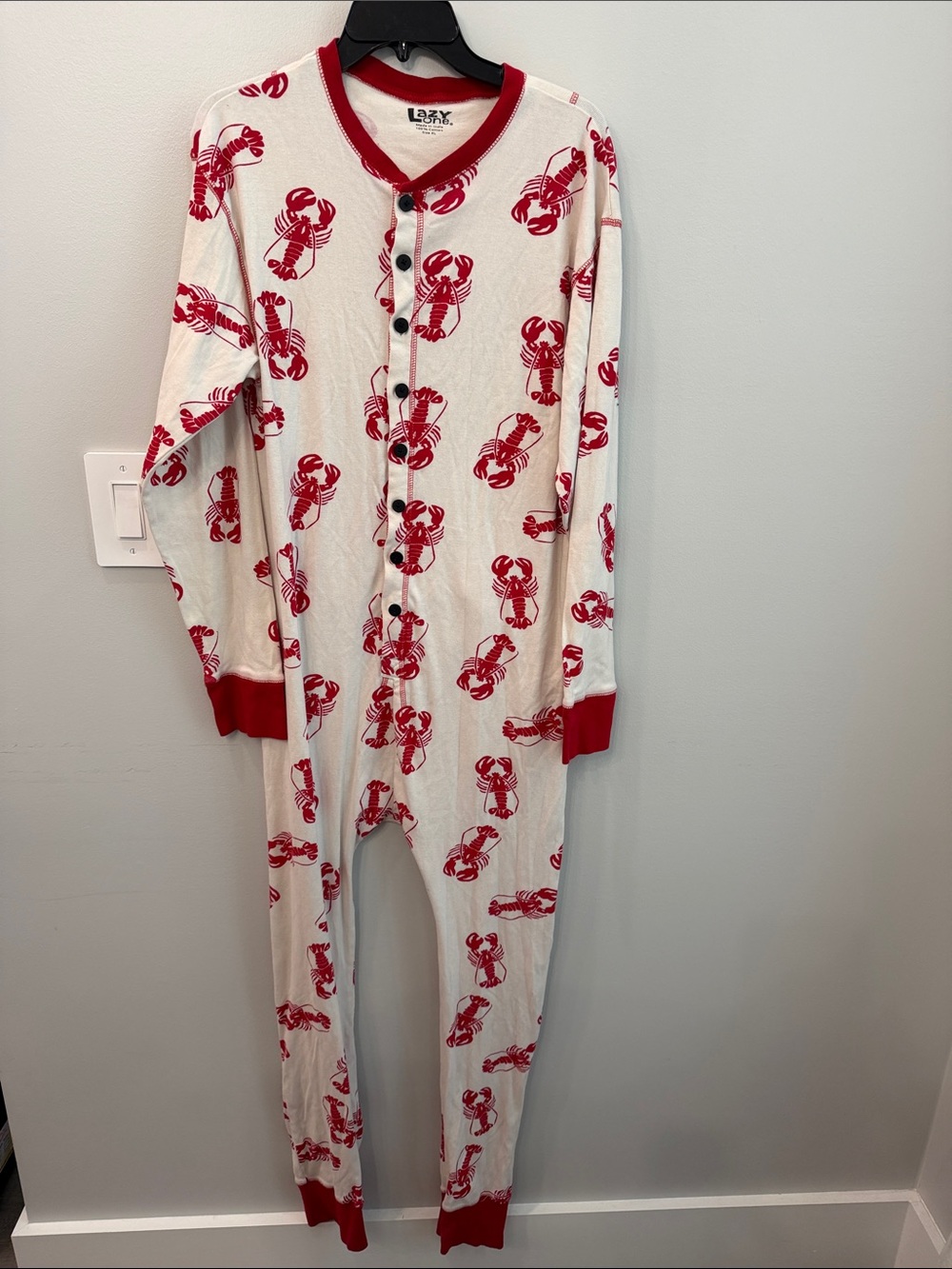 Lazy One Cream Footed Pajama with Red Lobster Print